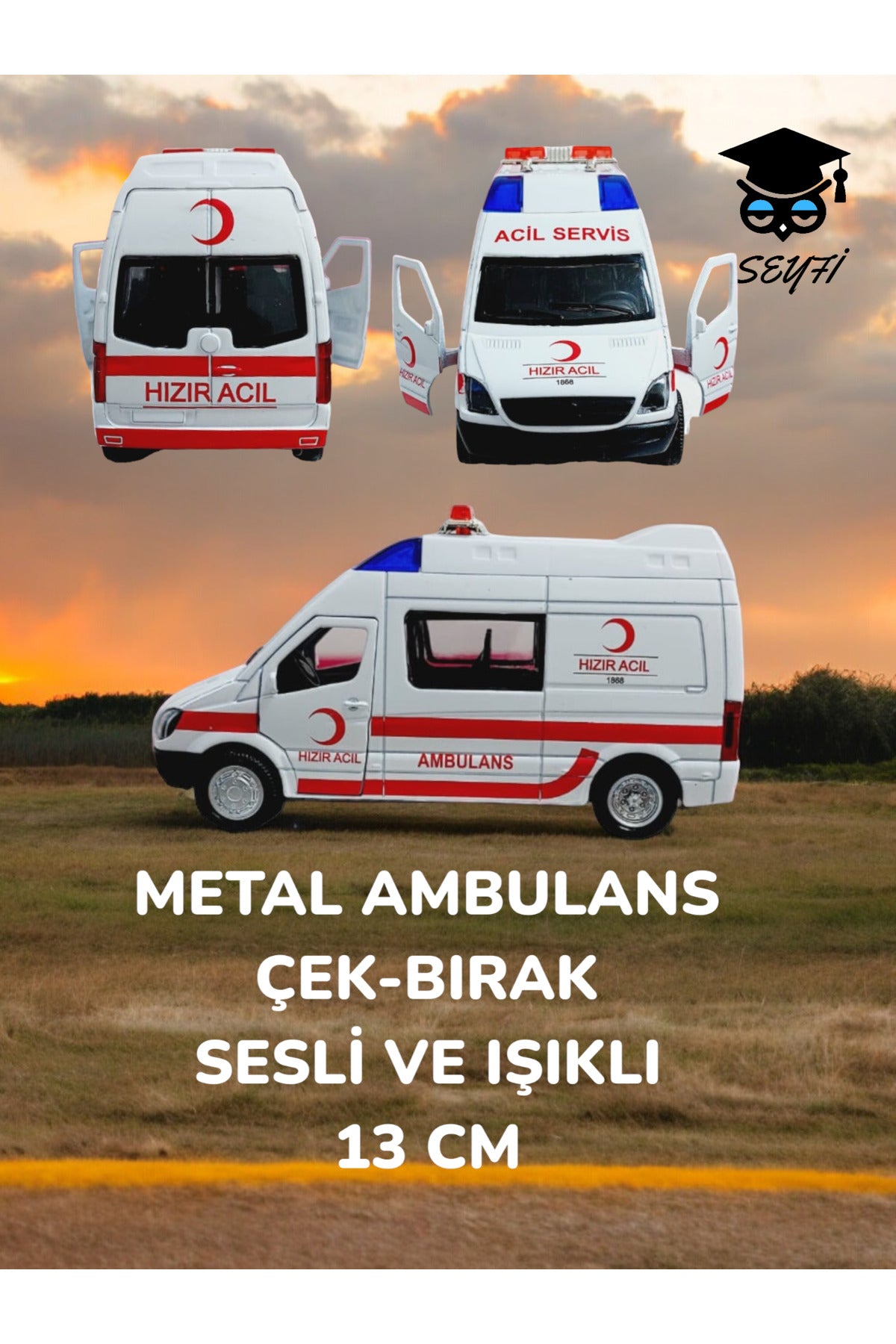 METAL AMBULANS MODEL ARABA ÇEK-BIRAK SESLİ VE IŞIKLI 13 CM