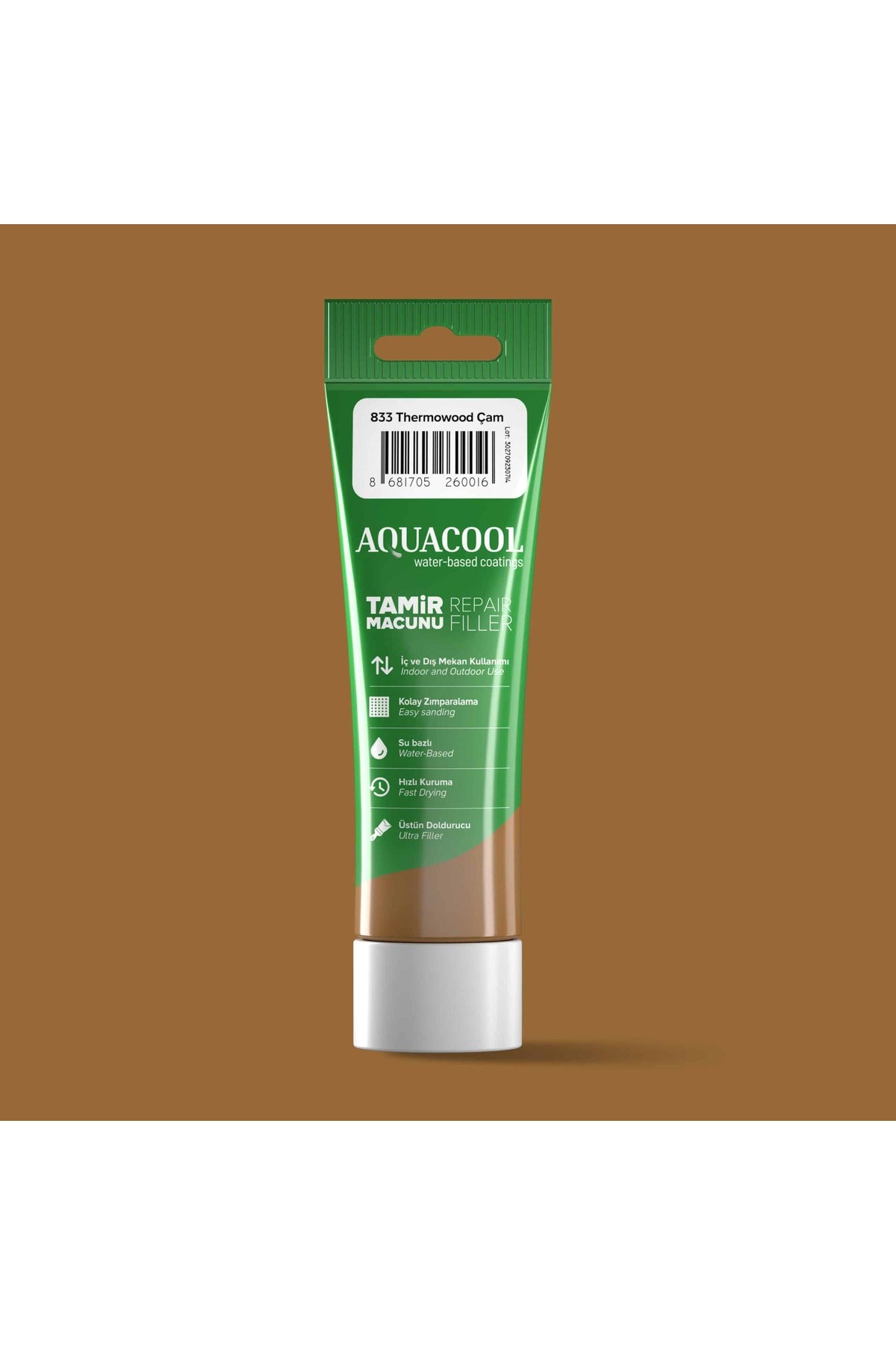 Aquacool Su Bazlı Çatlak Giderici Hızlı Kuruyan Ahşap Tamir Dolgu Macunu 833 Thermowood Çam 200 Gr
