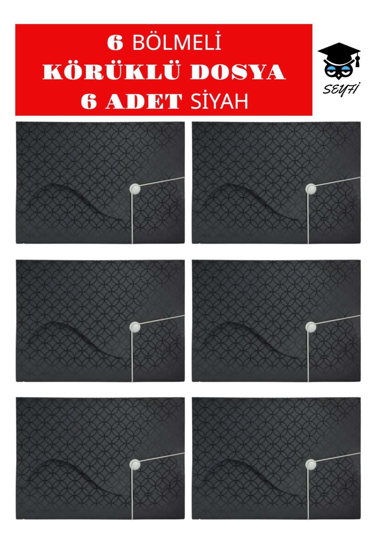 6 BÖLMELİ KÖRÜKLÜ DOSYA 6 ADET SİYAH