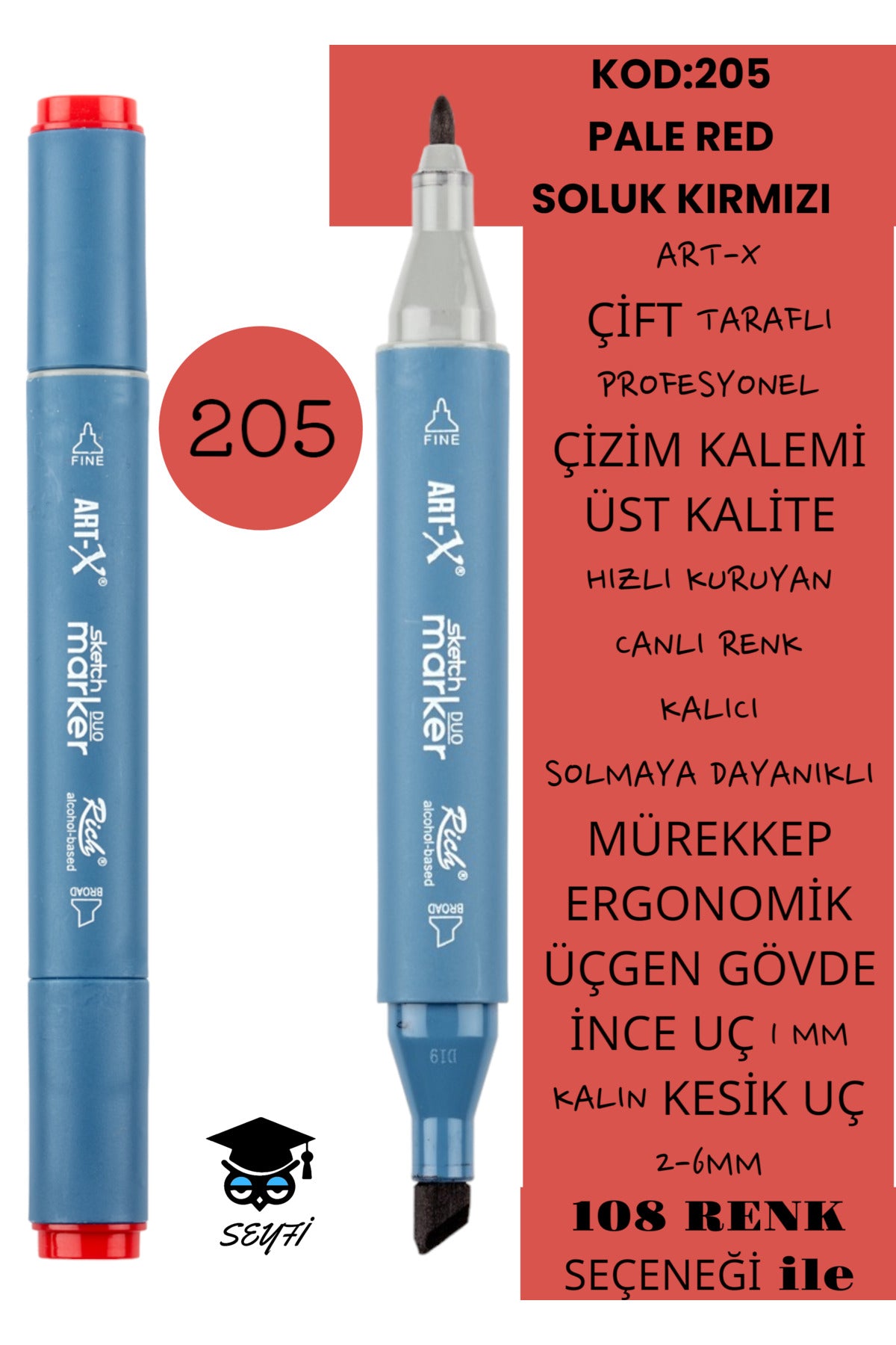ÇİFT TARAFLI PROFESYONEL ÇİZİM KALEMİ KALICI MÜREKKEP ÜÇGEN GÖVDE İNCE UÇ 1 MM KESİK UÇ 2-6MM SKETCH