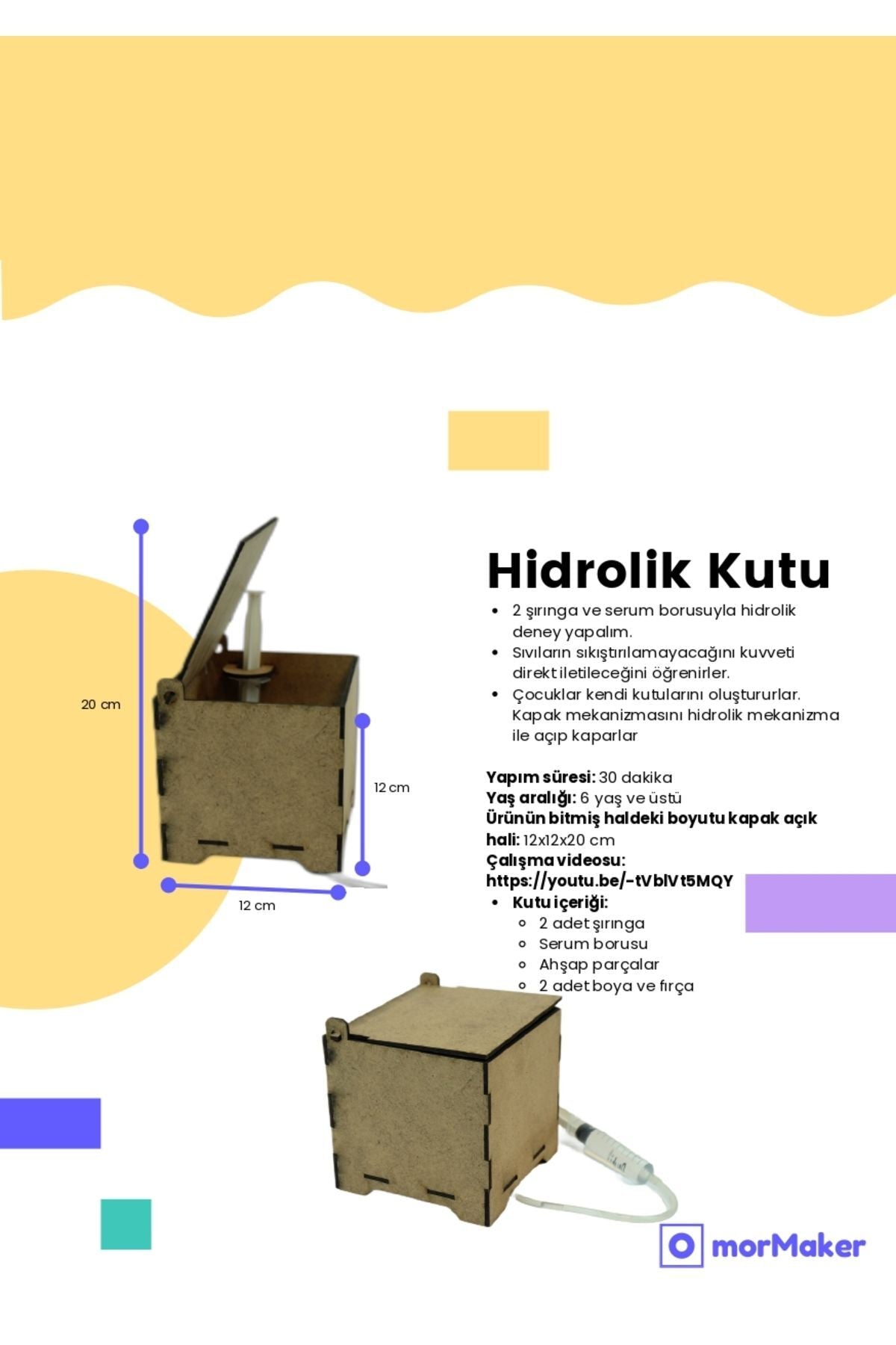 TÜRK MALI Hidrolik kutu Ahşap Oyuncak STEM-A Eğitim Seti Çocuklar için Boyanabilir Maket