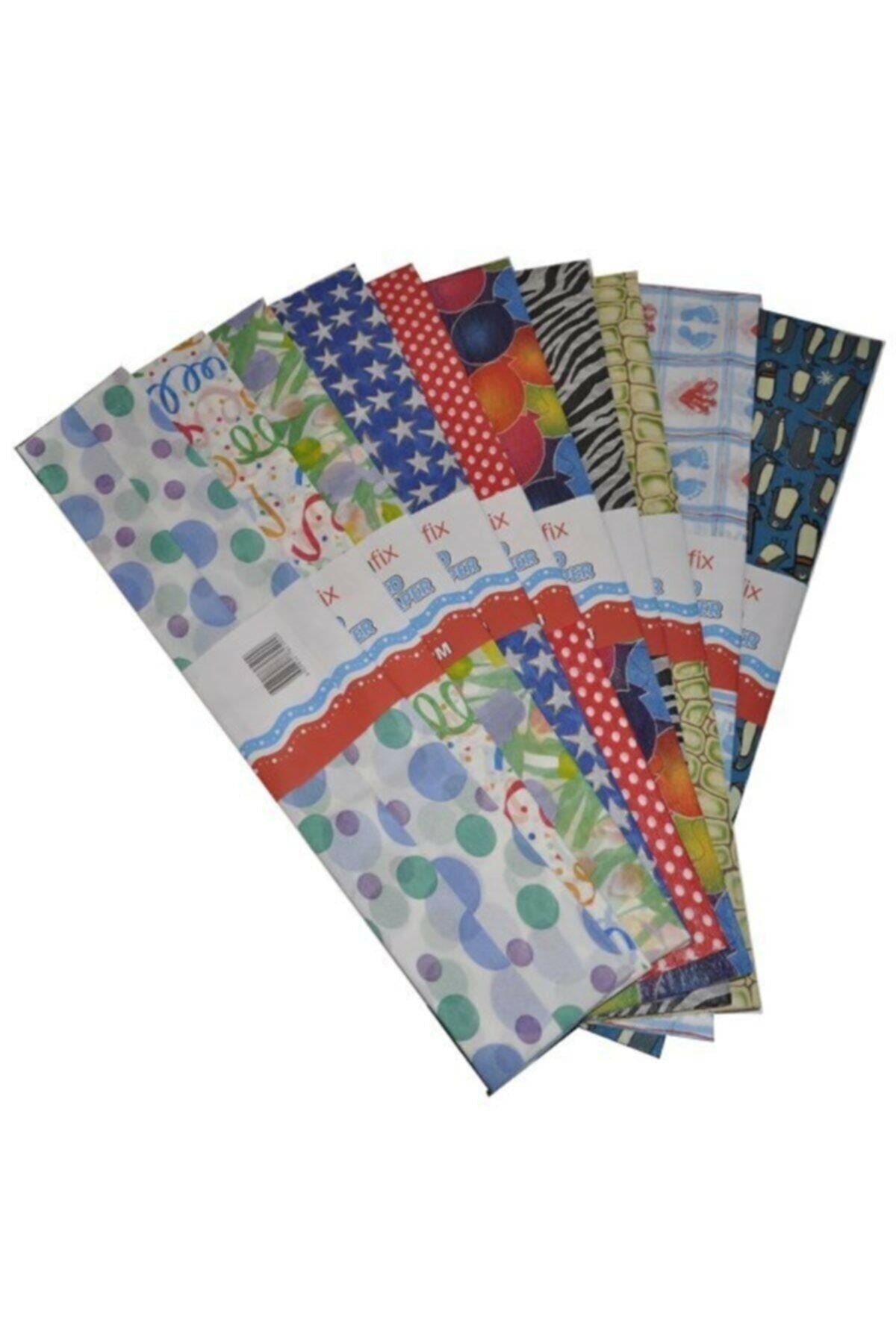 Krepon Kağıdı 10 Renk Karışık Desenli 10 Lu 50 X 200 Cm (1 Paket 10 Adet)