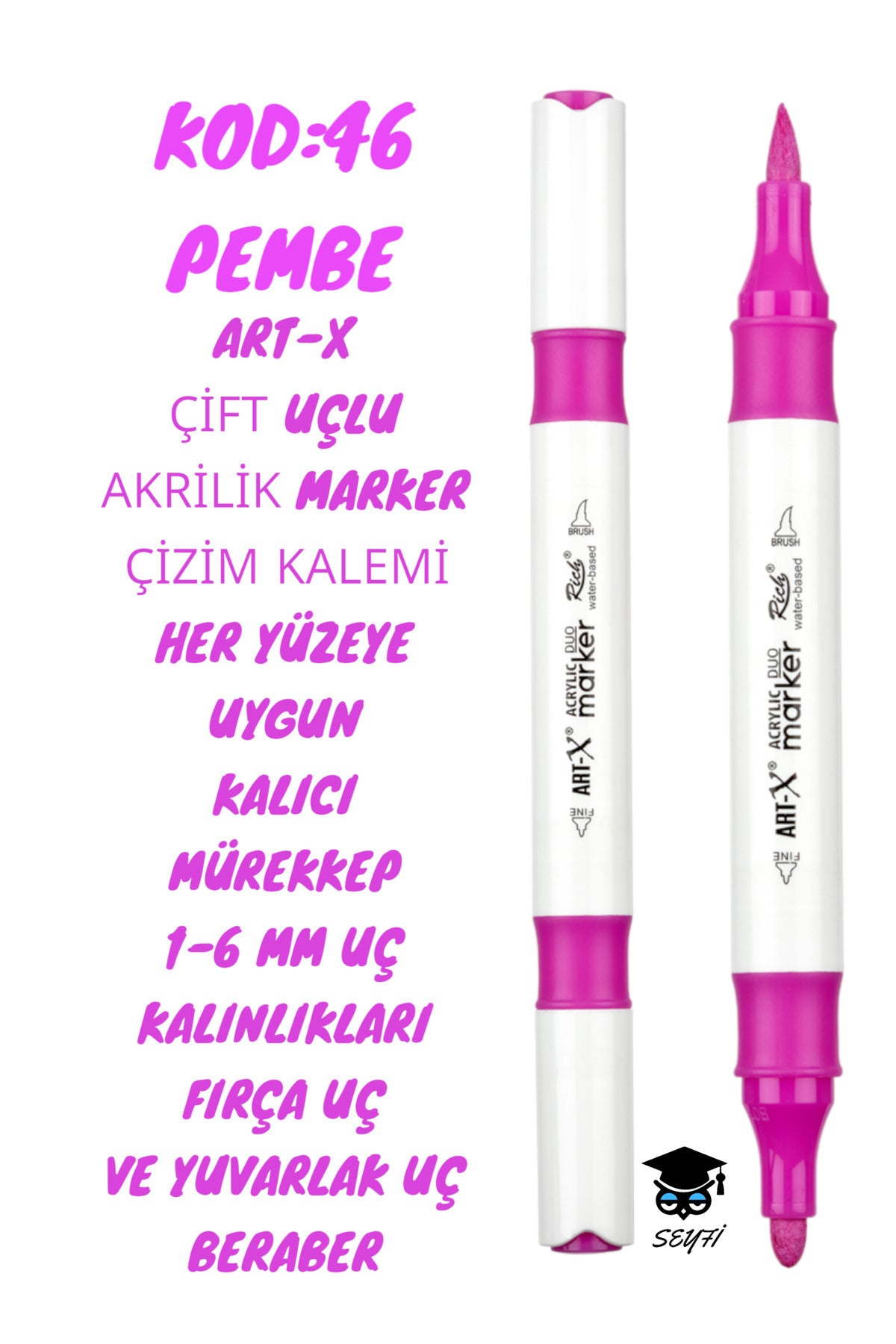 ART-X ÇİFT UÇLU AKRİLİK MARKER ÇİZİM KALEMİ HER YÜZEYE UYGUN KALICI MÜREKKEP 1-6 MM UÇ KALINLIKLARI