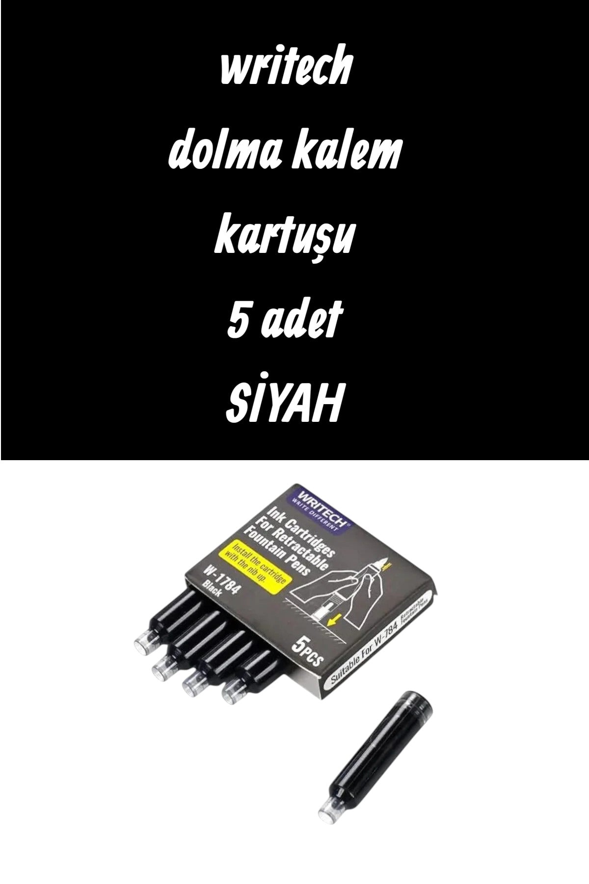 writech dolma kalem kartuşu 5 adet SİYAH