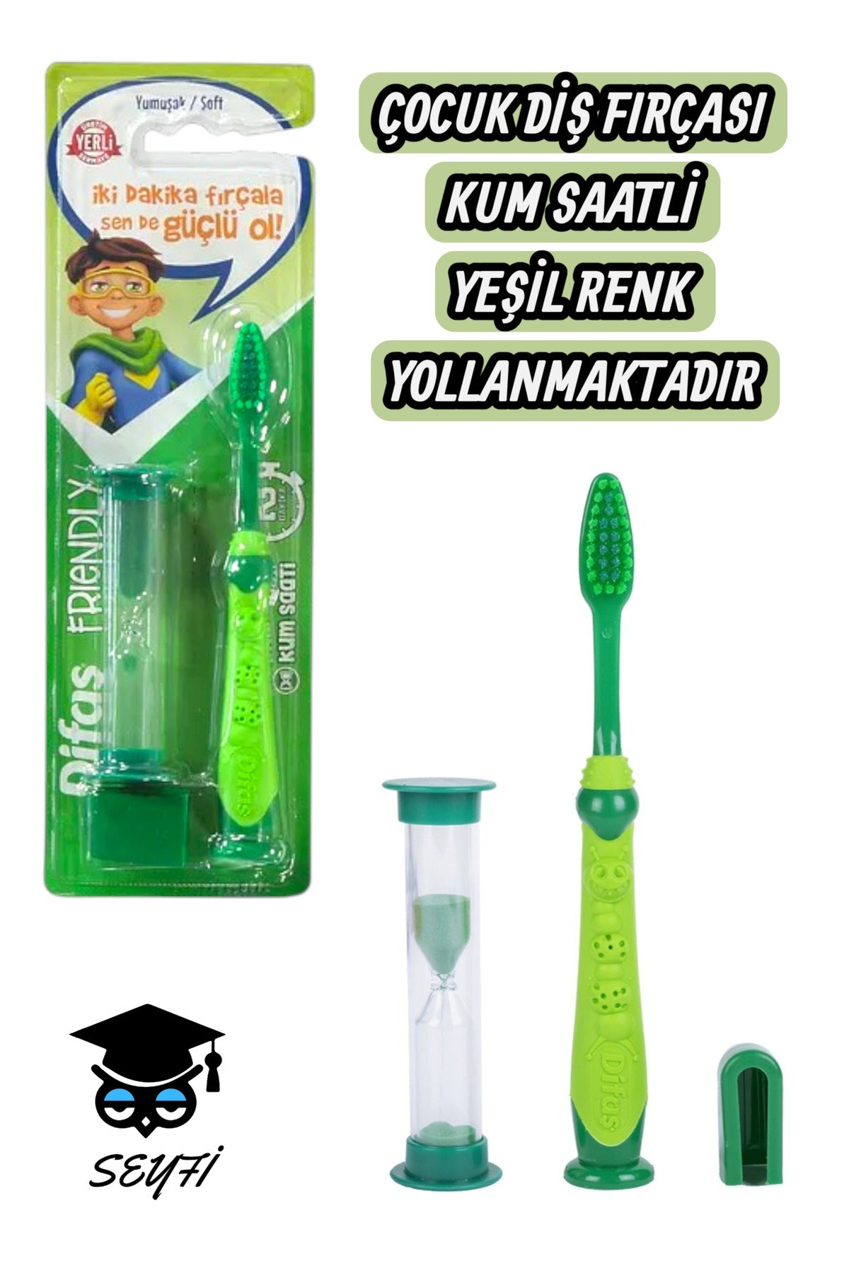 YEŞİL ÇOCUK DİŞ FIRÇASI KUM SAATLİ MODEL 1 ADET