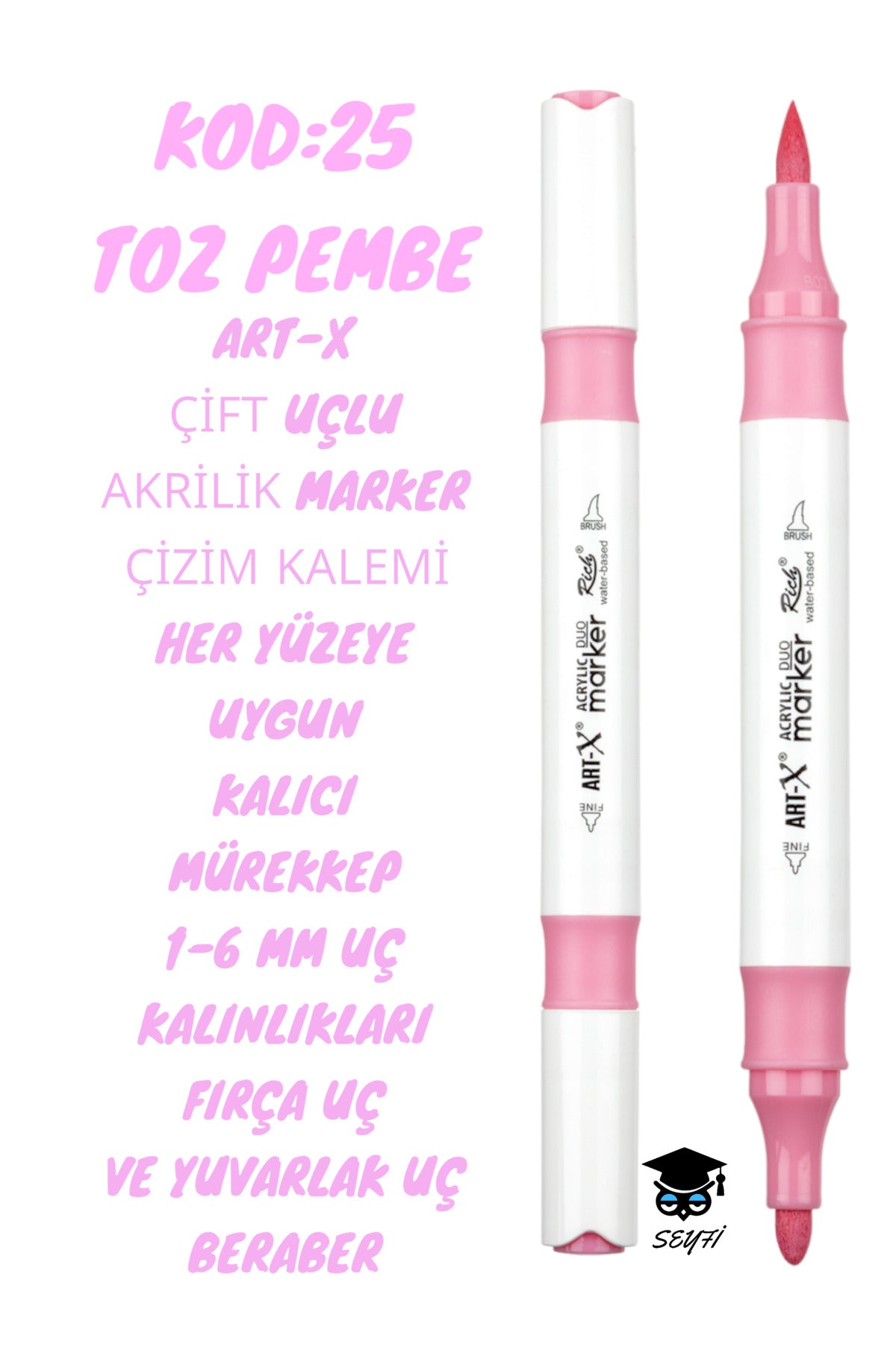 ART-X ÇİFT UÇLU AKRİLİK MARKER ÇİZİM KALEMİ HER YÜZEYE UYGUN KALICI MÜREKKEP 1-6 MM UÇ KALINLIKLARI