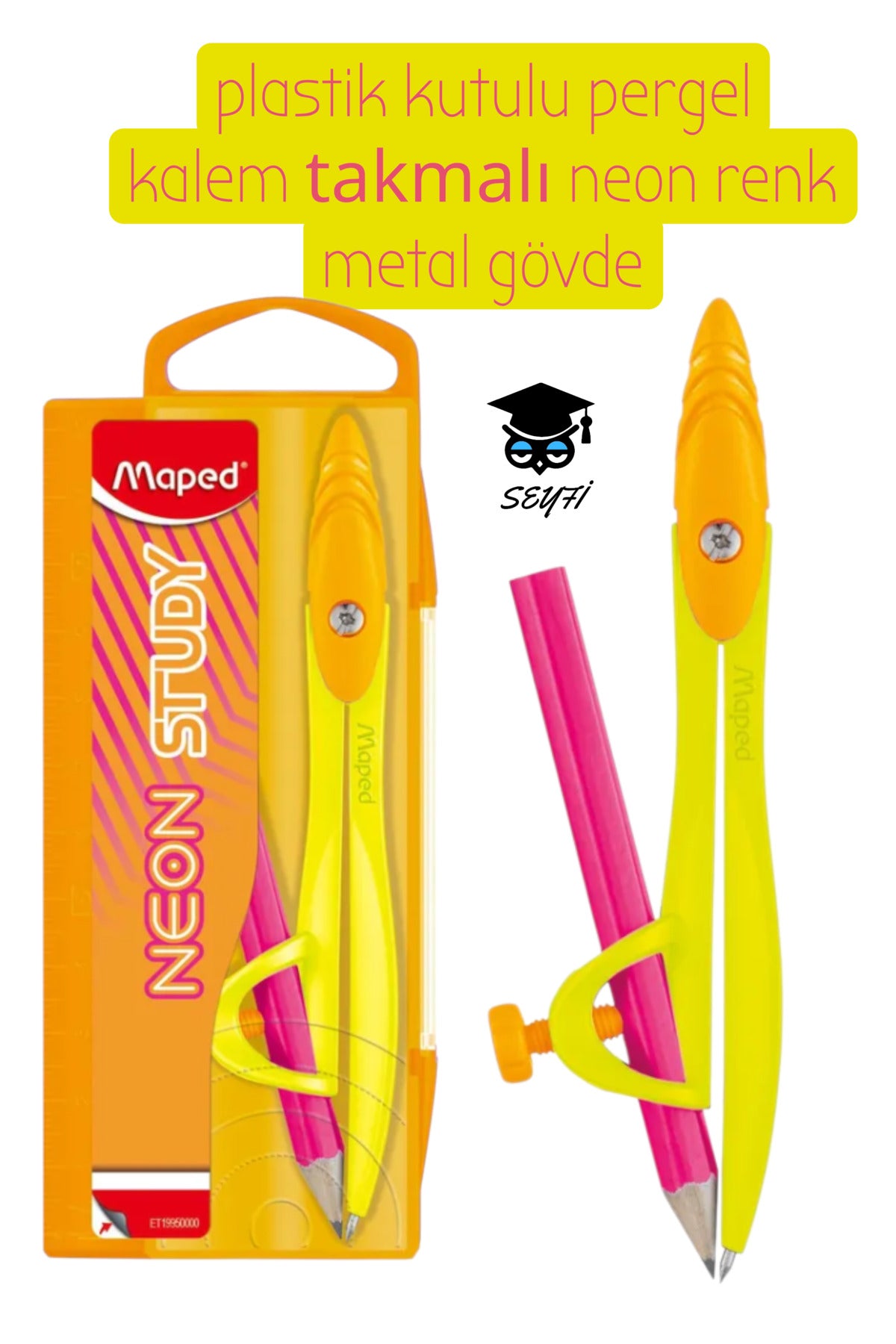 plastik kutulu pergel kalem takmalı neon renk metal gövde
