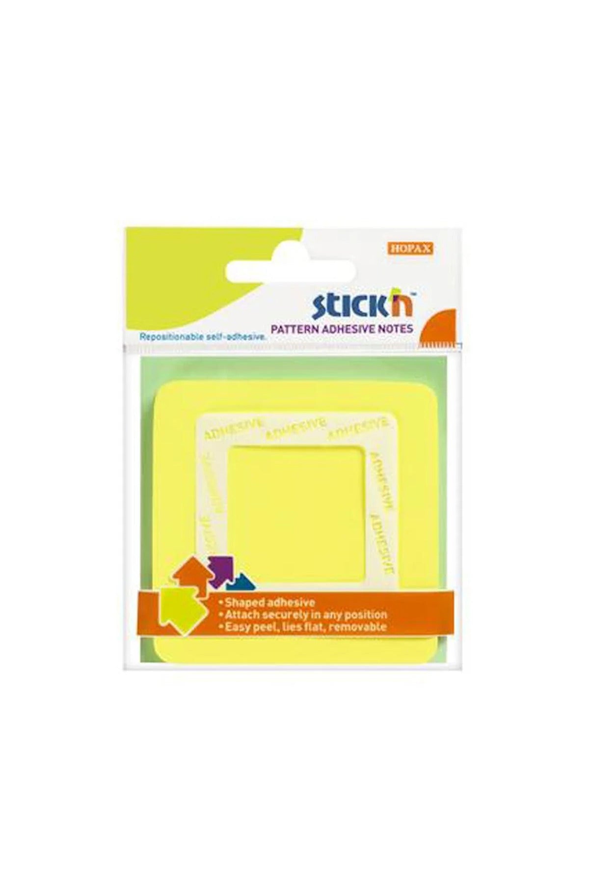 Stickn Patern Adhesive Notes Ortadan Yapışkanlı Not Kağıdı - Sarı Kare / 21541