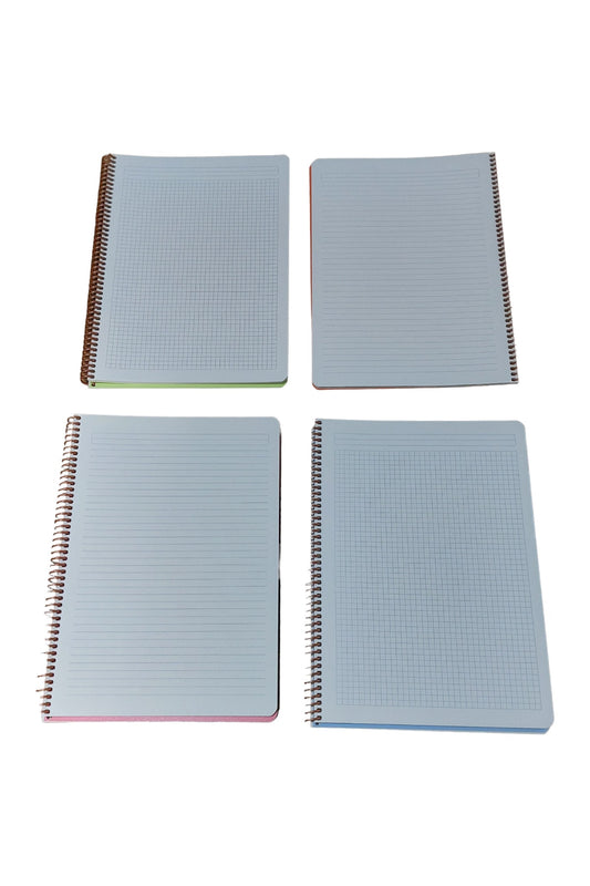2 Adet Kareli 2 Adet Çizgili 4 Adet 80 Yaprak Telli Defter Pastel Renkler 70 gr Kağıt A4