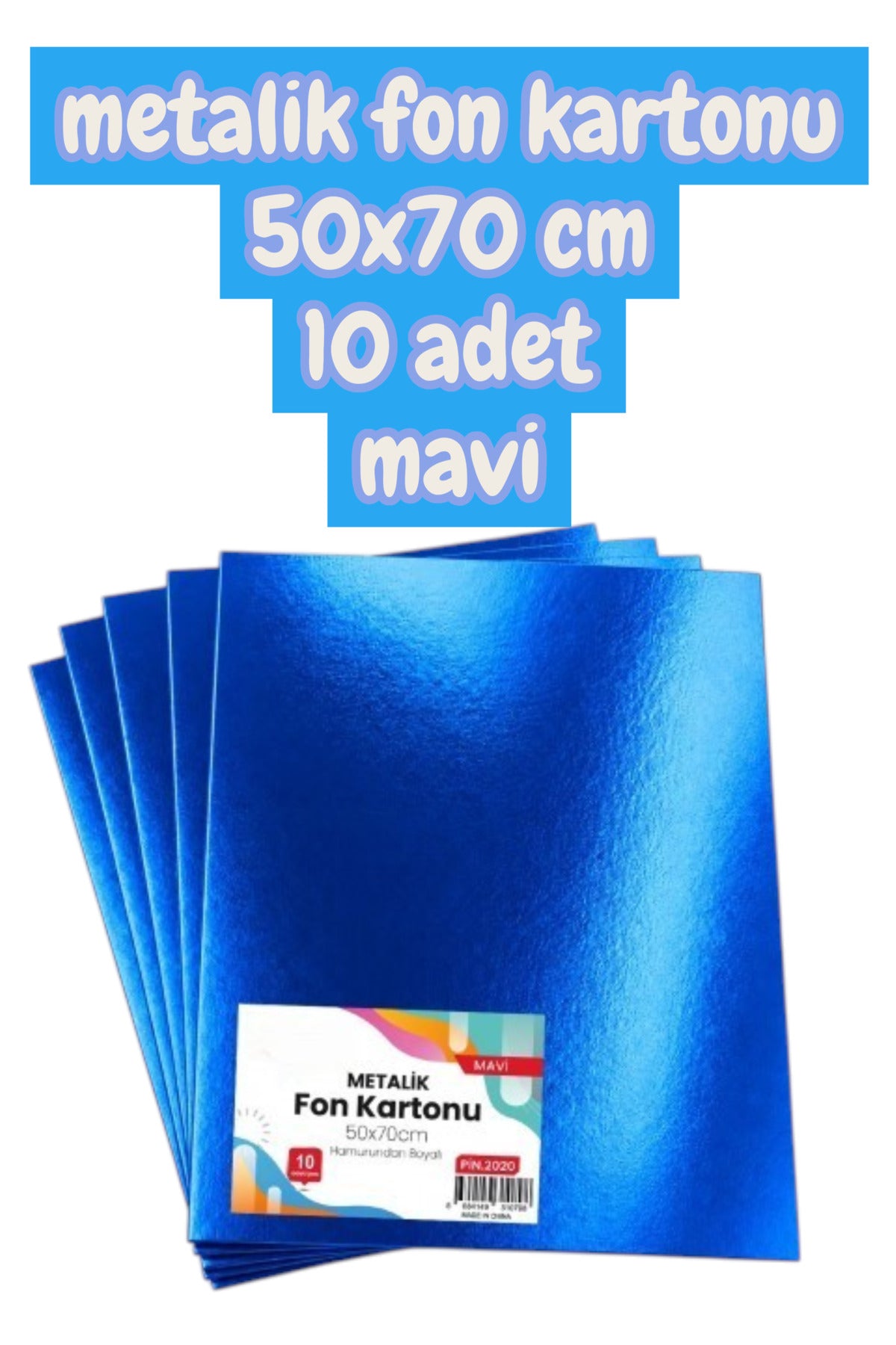 mavi metalik fon kartonu 50x70 cm 10 adet
