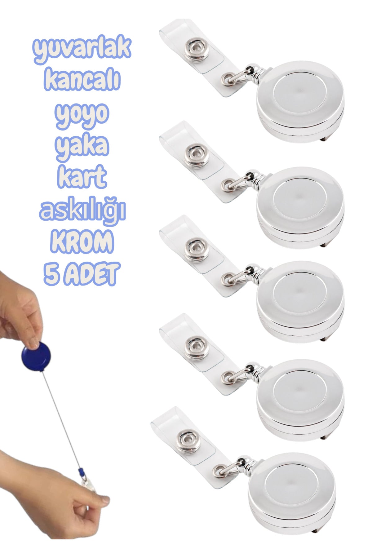 METAL yuvarlak kancalı yoyo yaka kart askılığı KROM 5 ADET