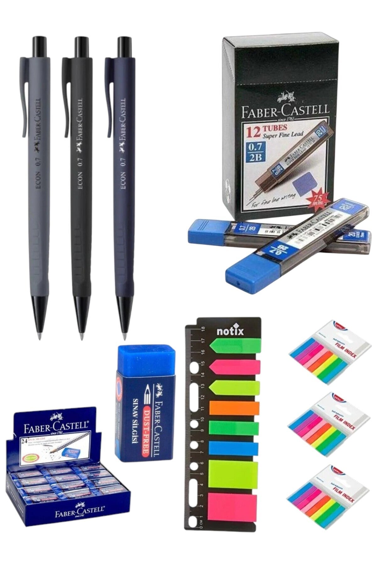 0.7 econ urban kalem 3 adet 12 tüp 75 mm kalem ucu 24 adet sınav silgisi orta boy 4 paket post it