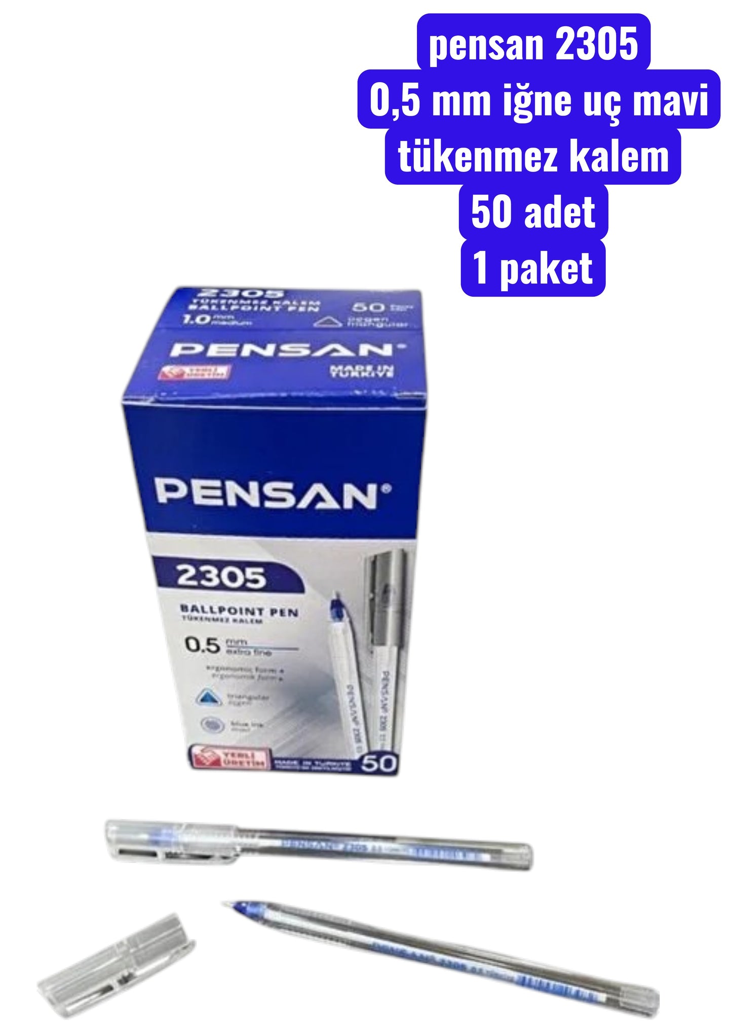 pensan 2305   0,5 mm iğne uç mavi tükenmez kalem  50 adet 1 paket