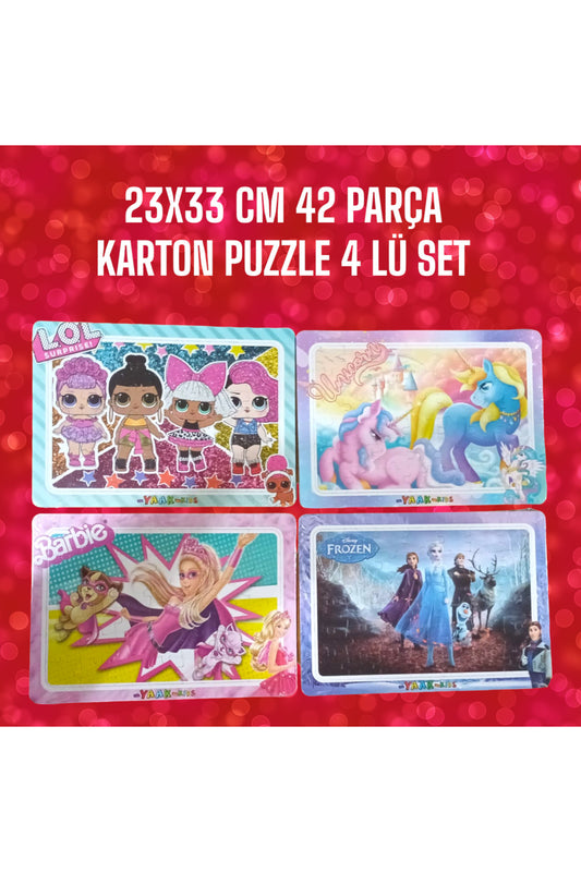 23X33 CM 42 PARÇA KARTON PUZZLE 4 LÜ SET KIZ MODELLERİ seti