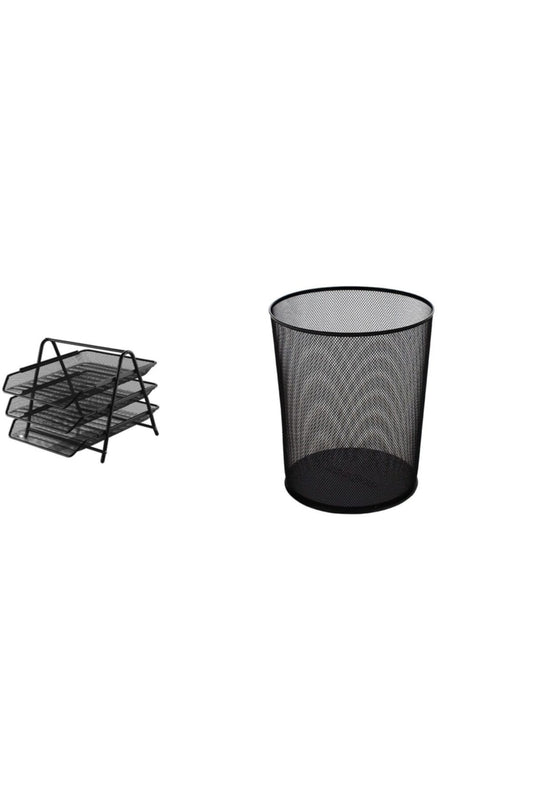 Metal Fileli Çöp Kovası + 3 Raflı Metal Evrak Rafı