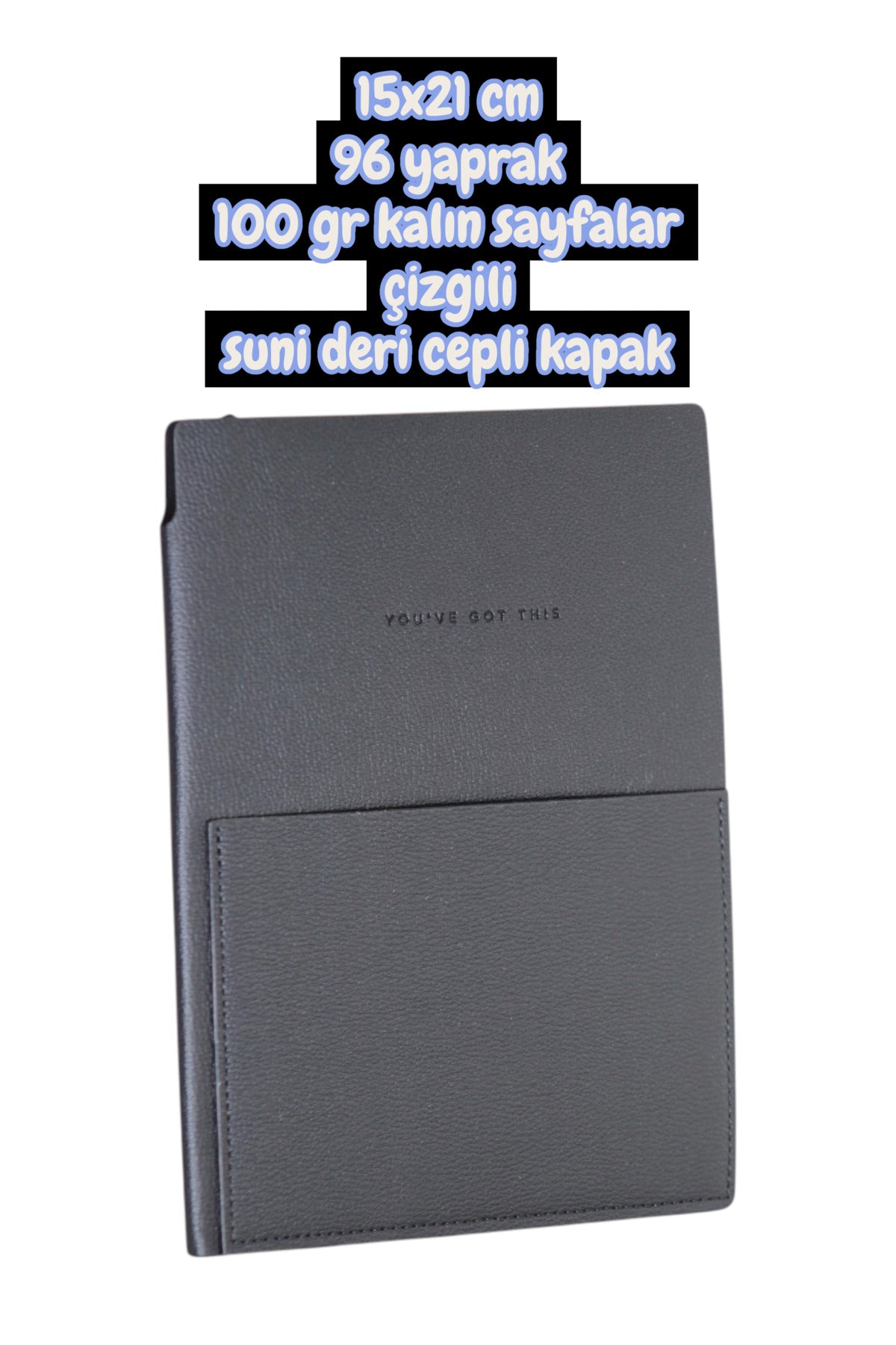 15x21 cm 96 yaprak 100 gr kalın sayfalar çizgili suni deri cepli kapak not defteri