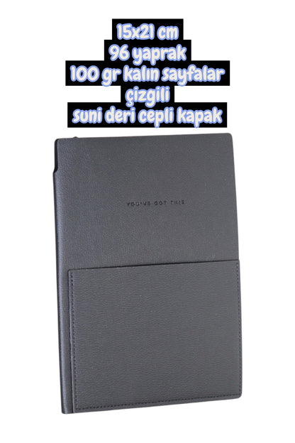 15x21 cm 96 yaprak 100 gr kalın sayfalar çizgili suni deri cepli kapak not defteri