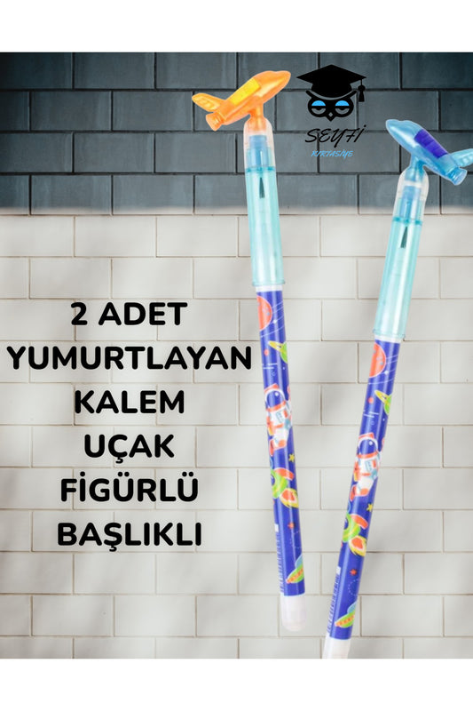 2 ADET YUMURTLAYAN KALEM UÇAK FİGÜRLÜ BAŞLIKLI