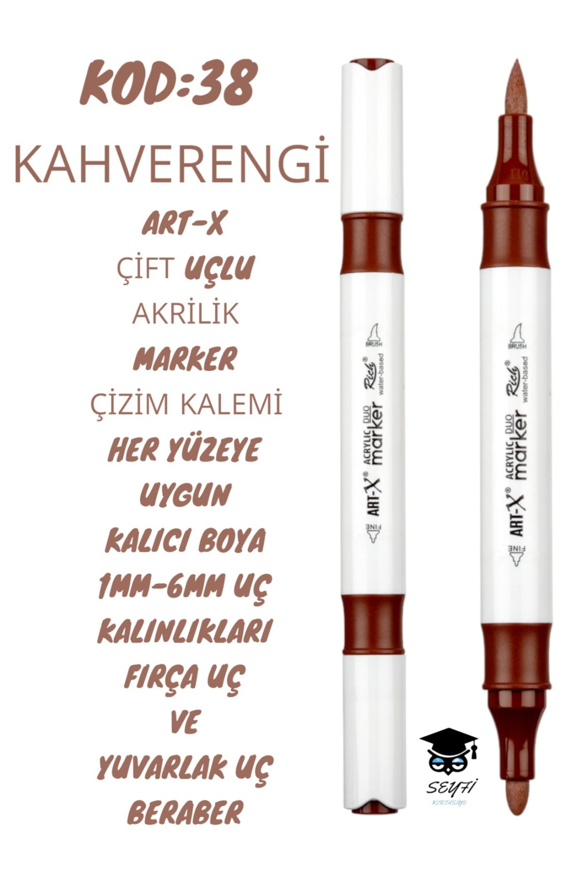 ART-X ÇİFT UÇLU AKRİLİK MARKER ÇİZİM KALEMİ HER YÜZEYE UYGUN KALICI MÜREKKEP 1-6 MM UÇ KALINLIKLARI