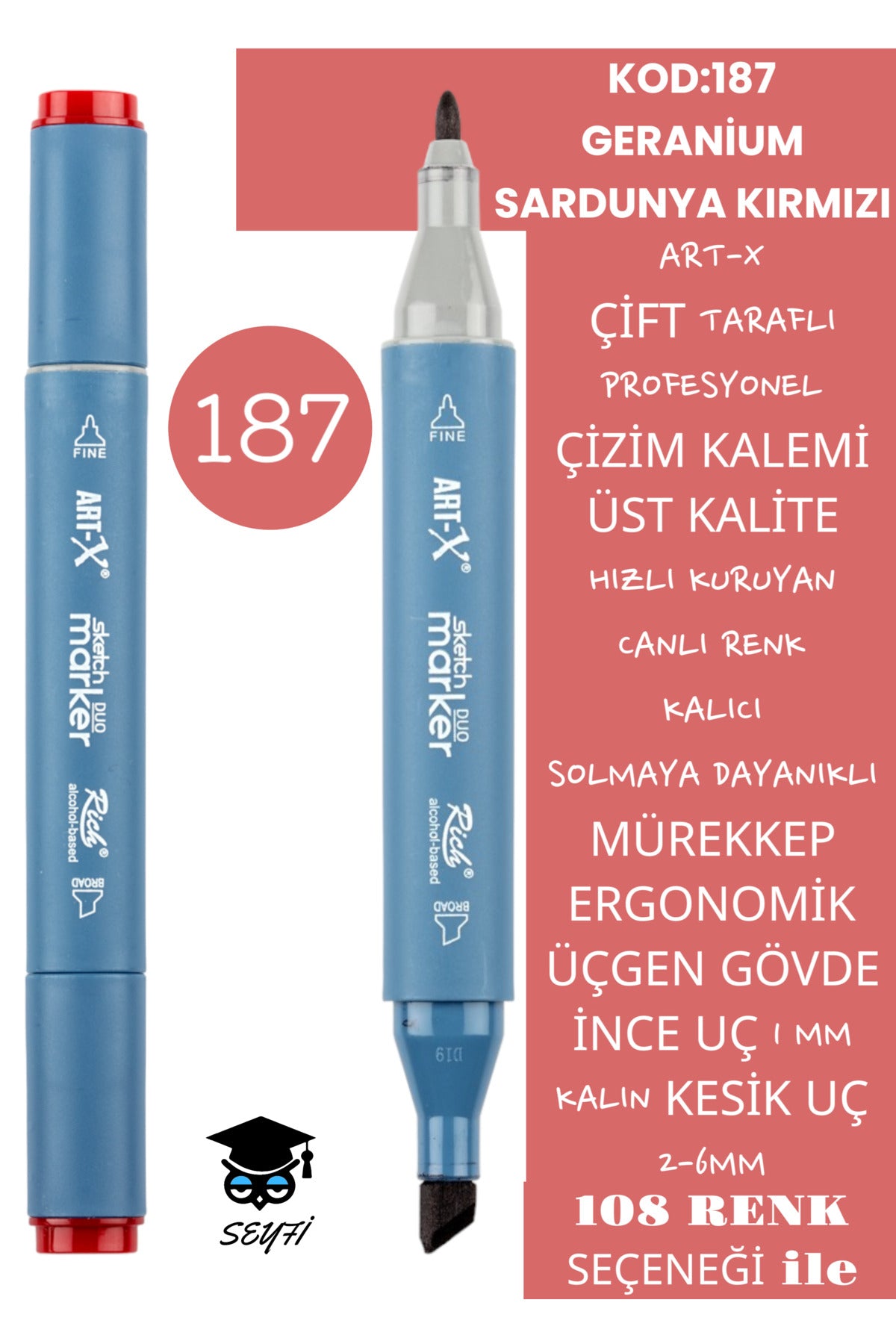 ÇİFT TARAFLI PROFESYONEL ÇİZİM KALEMİ KALICI MÜREKKEP ÜÇGEN GÖVDE İNCE UÇ 1 MM KESİK UÇ 2-6MM SKETCH
