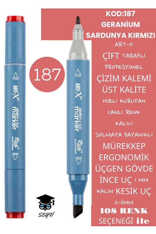 ÇİFT TARAFLI PROFESYONEL ÇİZİM KALEMİ KALICI MÜREKKEP ÜÇGEN GÖVDE İNCE UÇ 1 MM KESİK UÇ 2-6MM SKETCH