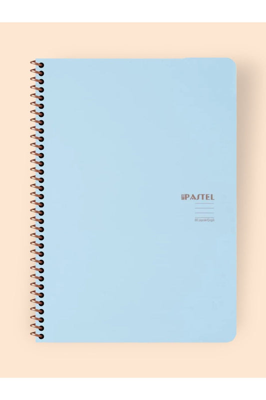 KARELİ 16x22 Cm Pastel Renk Telli Defter Telli Beyaz 80 Sayfalı Plastik Kapak MAVİ