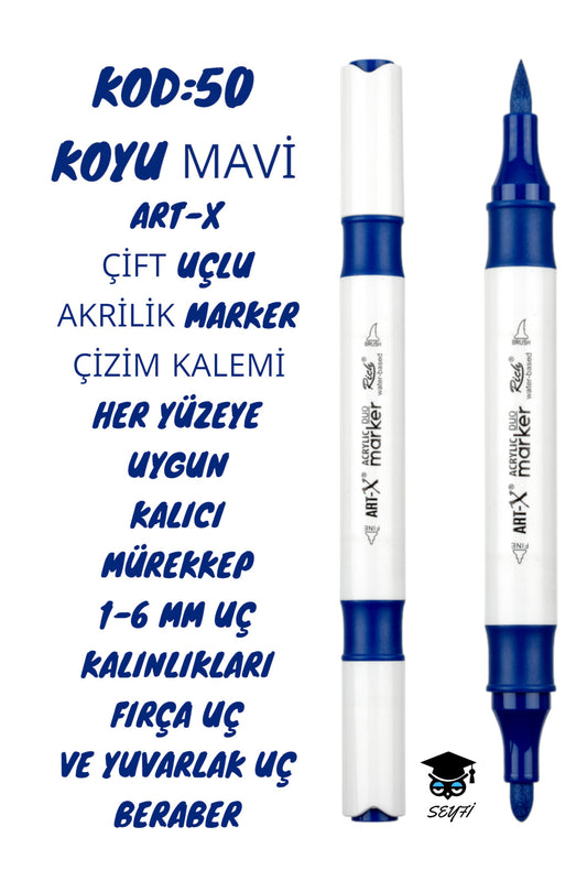 ART-X ÇİFT UÇLU AKRİLİK MARKER ÇİZİM KALEMİ HER YÜZEYE UYGUN KALICI MÜREKKEP 1-6 MM UÇ KALINLIKLARI