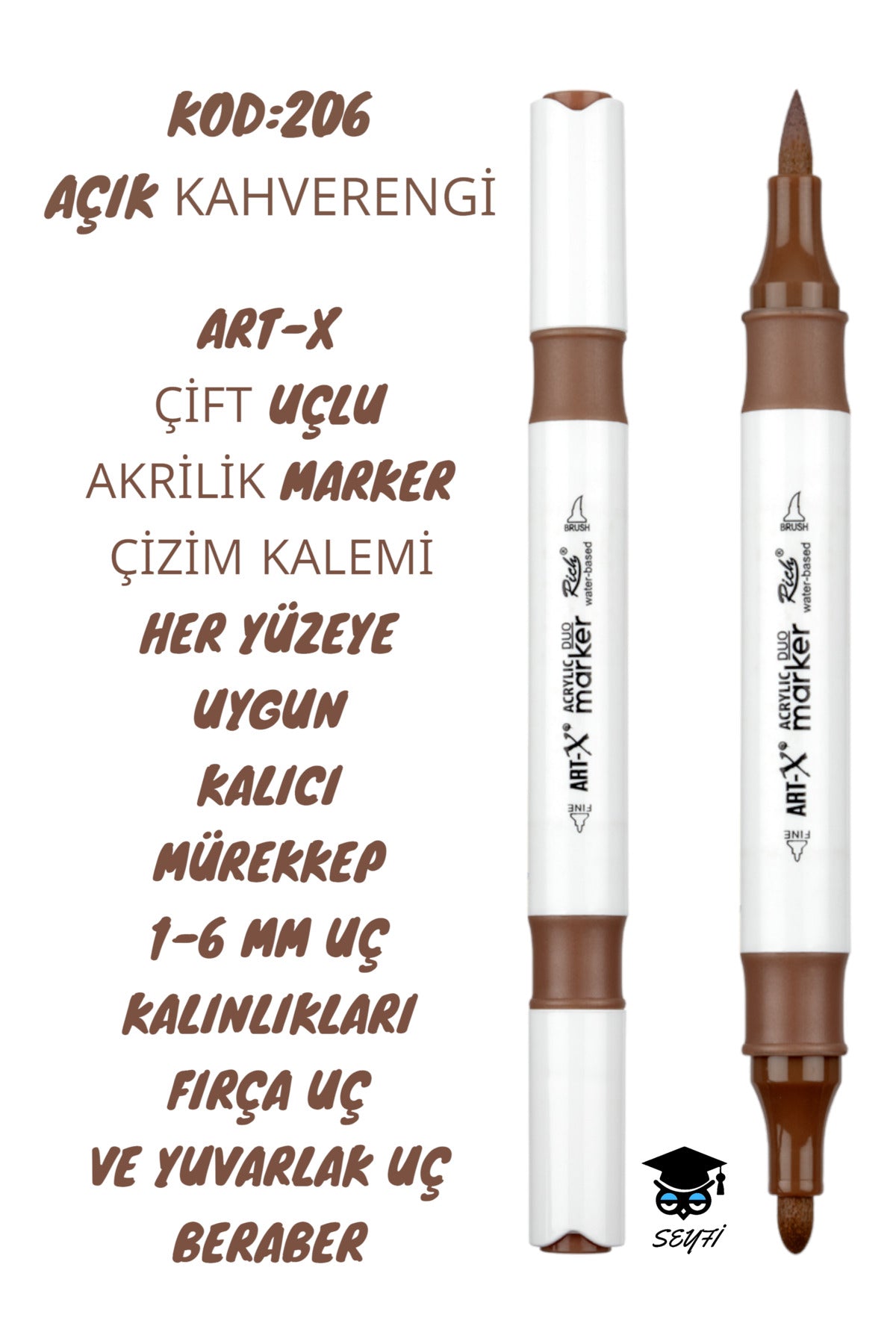 ART-X ÇİFT UÇLU AKRİLİK MARKER ÇİZİM KALEMİ HER YÜZEYE UYGUN KALICI MÜREKKEP 1-6 MM UÇ KALINLIKLARI