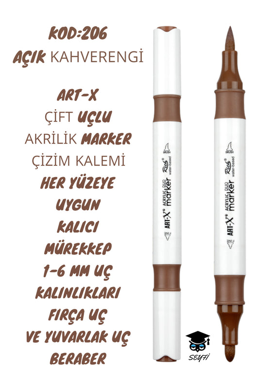 ART-X ÇİFT UÇLU AKRİLİK MARKER ÇİZİM KALEMİ HER YÜZEYE UYGUN KALICI MÜREKKEP 1-6 MM UÇ KALINLIKLARI