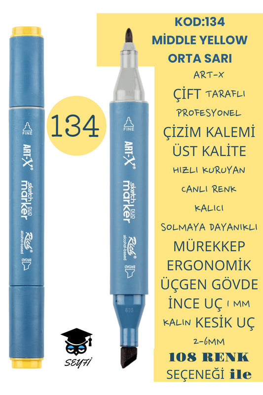 ÇİFT TARAFLI PROFESYONEL ÇİZİM KALEMİ KALICI MÜREKKEP ÜÇGEN GÖVDE İNCE UÇ 1 MM KESİK UÇ 2-6MM SKETCH
