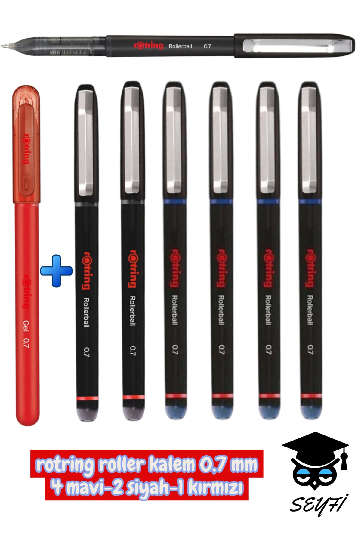 rotring roller kalem 0,7 mm 4 mavi-2 siyah-1 kırmızı