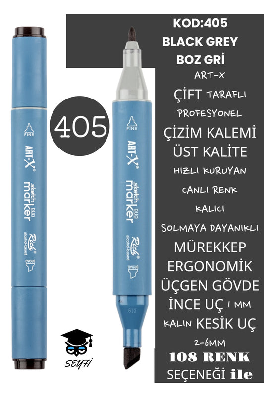 ÇİFT TARAFLI PROFESYONEL ÇİZİM KALEMİ KALICI MÜREKKEP ÜÇGEN GÖVDE İNCE UÇ 1 MM KESİK UÇ 2-6MM SKETCH