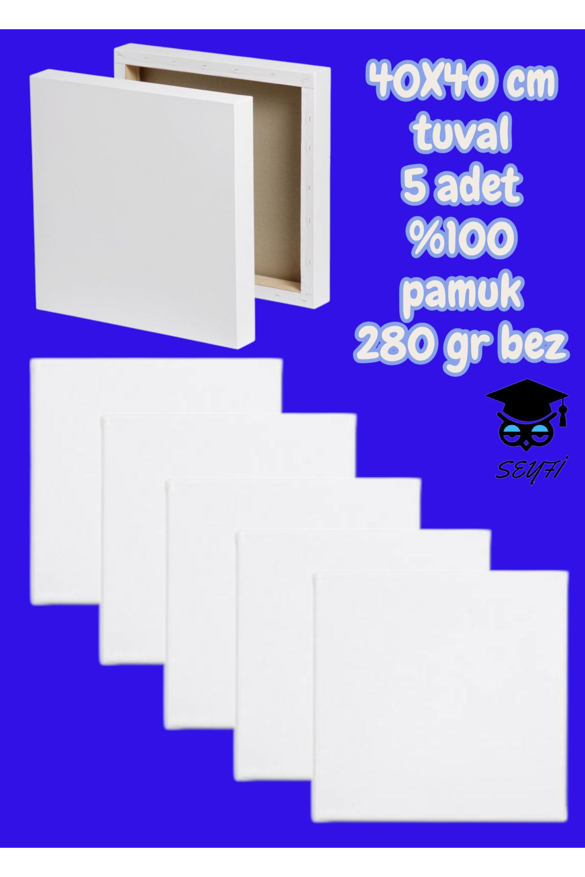 40X40 cm tuval 5 adet %100 pamuk 280 gr bez