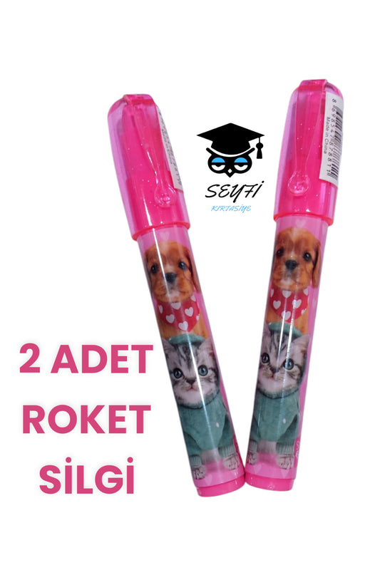 2 ADET ROKET SİLGİ KÖPEK KEDİ FİGÜRLÜ