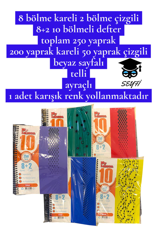 A4 ebat Ayraçlı defter bölmeli kareli ve çizgili plastik kapak telli 20x30 cm