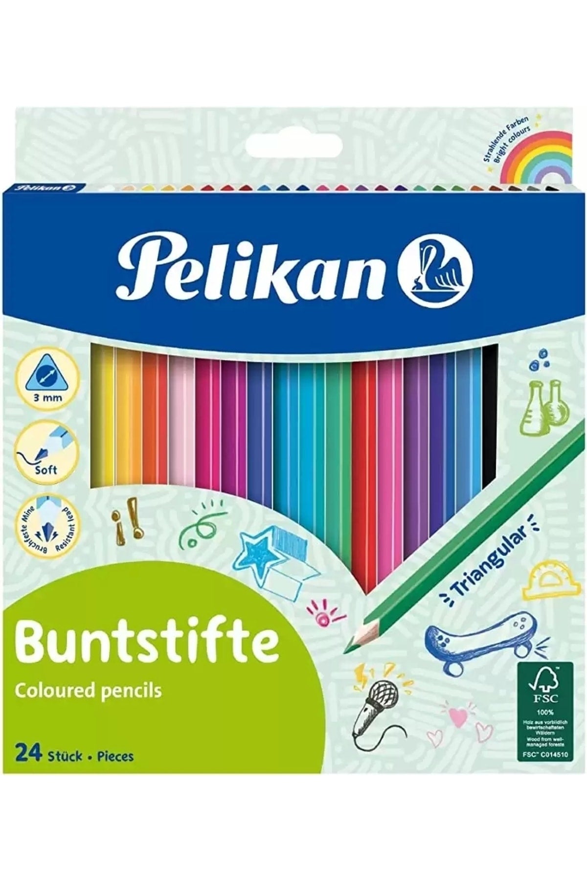 Keskin Pelikan Üçgen Kuru Boya Kalemi 24 Lü Kutu