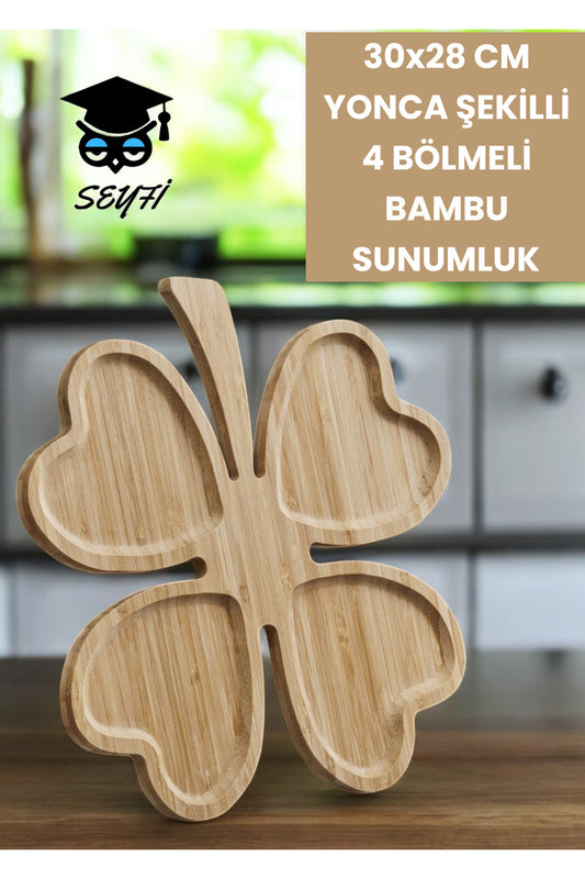 30x28 CM YONCA ŞEKİLLİ 4 BÖLMELİ BAMBU SUNUMLUK