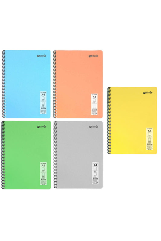 Defter Okul Defteri Spiralli Telli Pp Kapak A4 - 5 Adet Farklı Renklerde - 120 Sayfa Kareli (5 ADET)