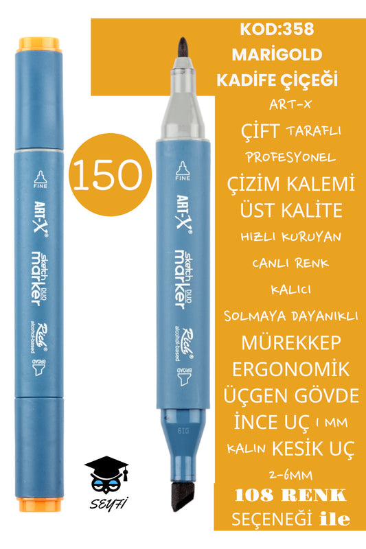 ÇİFT TARAFLI PROFESYONEL ÇİZİM KALEMİ KALICI MÜREKKEP ÜÇGEN GÖVDE İNCE UÇ 1 MM KESİK UÇ 2-6MM SKETCH