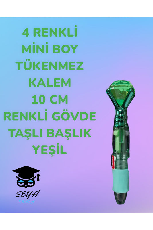 4 RENKLİ MİNİ BOY TÜKENMEZ KALEM 10 CM RENKLİ GÖVDE TAŞLI BAŞLIK ÇOK RENKLİ TÜKENMEZ KALEM
