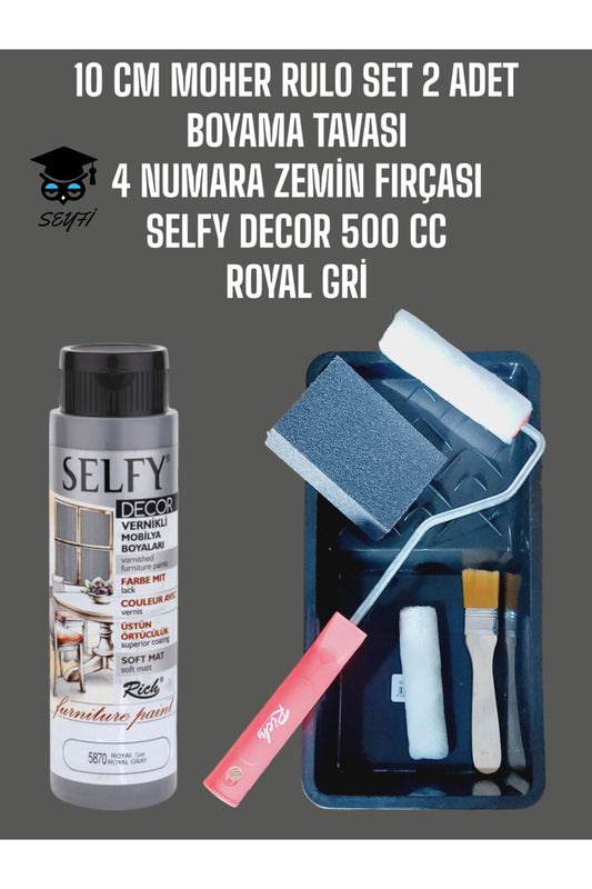 Royal Gri Selfy Decor 500 Cc (750 GR) Kendinden Vernikli Akrilik Dolap Boyama Seti Zımpara