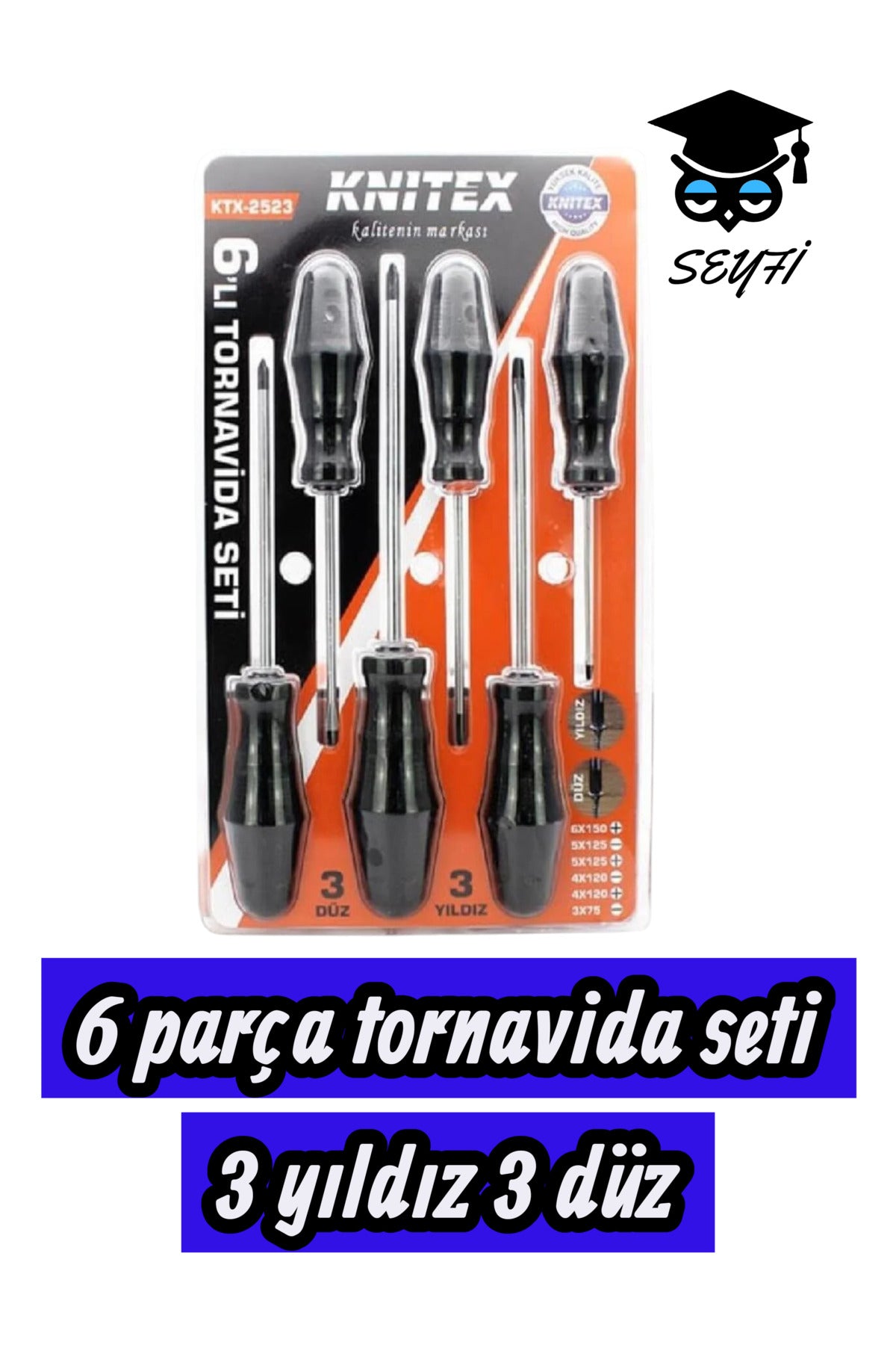 6'Lı tornavida seti 3 yıldız 3 düz