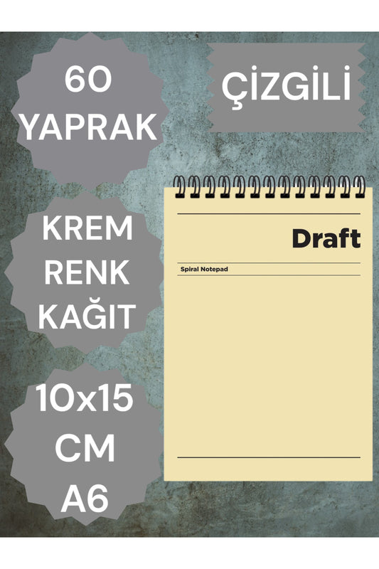 ÇİZGİLİ 10X15 CM A6 ÜSTTEN AÇILIR NOT DEFTERİ KREM RENK KAĞIT 60 YAPRAK