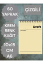 ÇİZGİLİ 10X15 CM A6 ÜSTTEN AÇILIR NOT DEFTERİ KREM RENK KAĞIT 60 YAPRAK