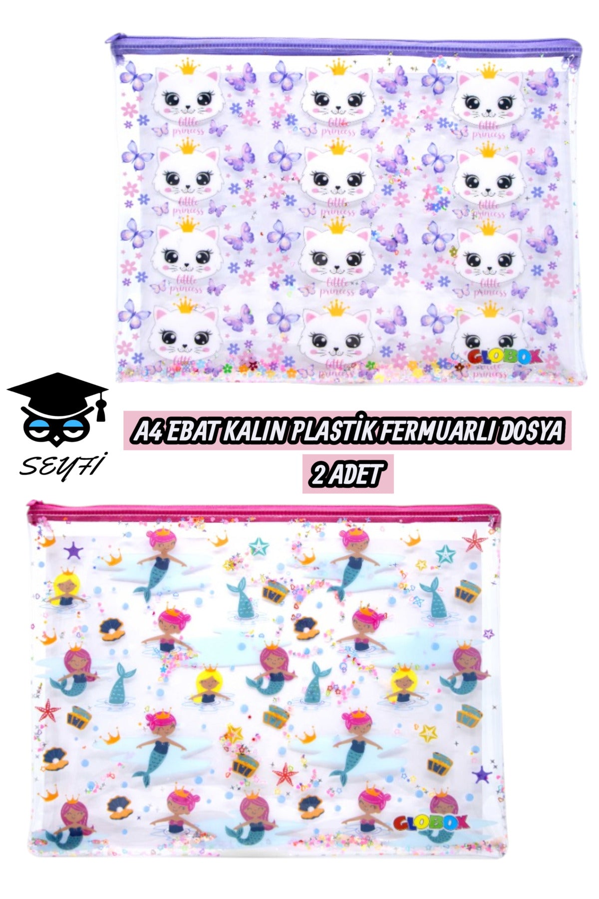 20X30 CM A4 EBAT KALIN PLASTİK FERMUARLI DOSYA 2 ADET
