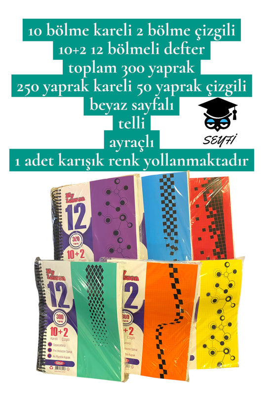 A4 ebat Ayraçlı defter bölmeli kareli ve çizgili plastik kapak telli 20x30 cm