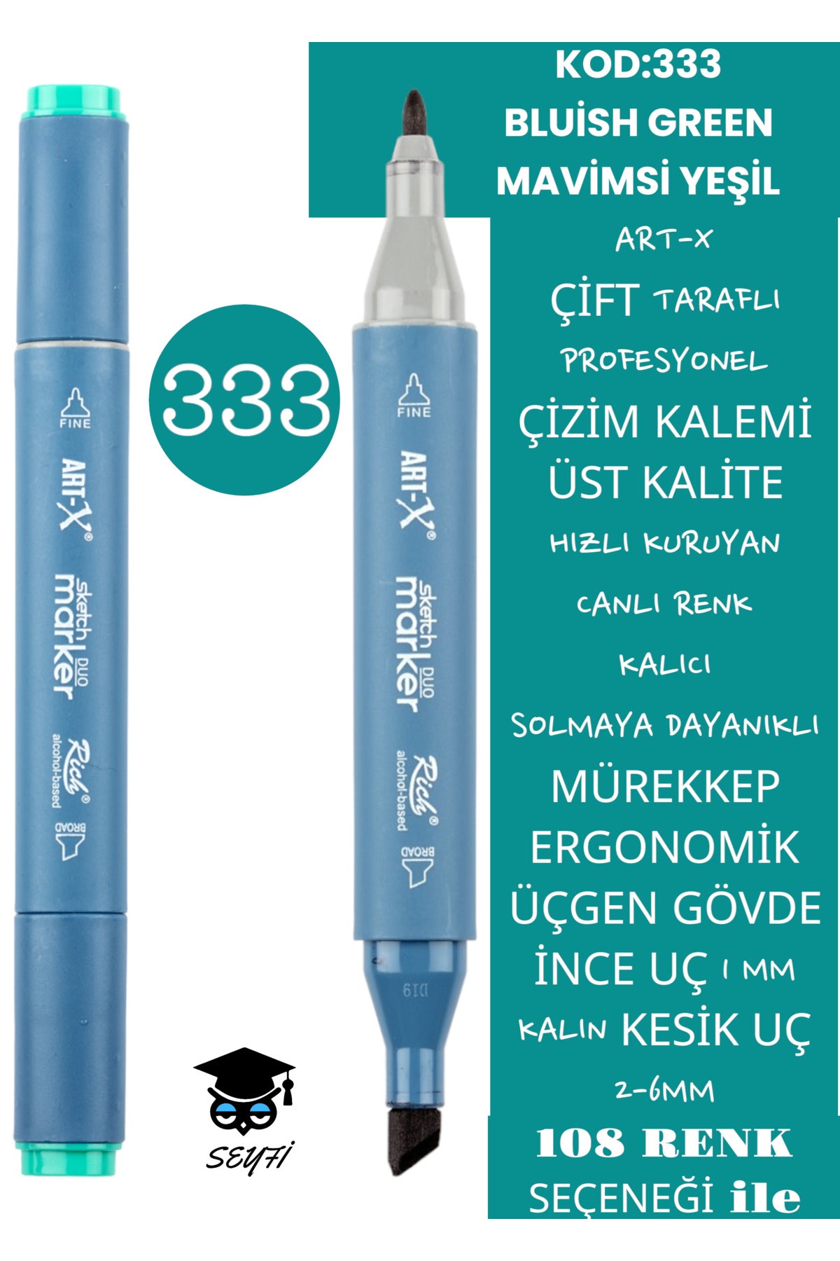 ÇİFT TARAFLI PROFESYONEL ÇİZİM KALEMİ KALICI MÜREKKEP ÜÇGEN GÖVDE İNCE UÇ 1 MM KESİK UÇ 2-6MM SKETCH