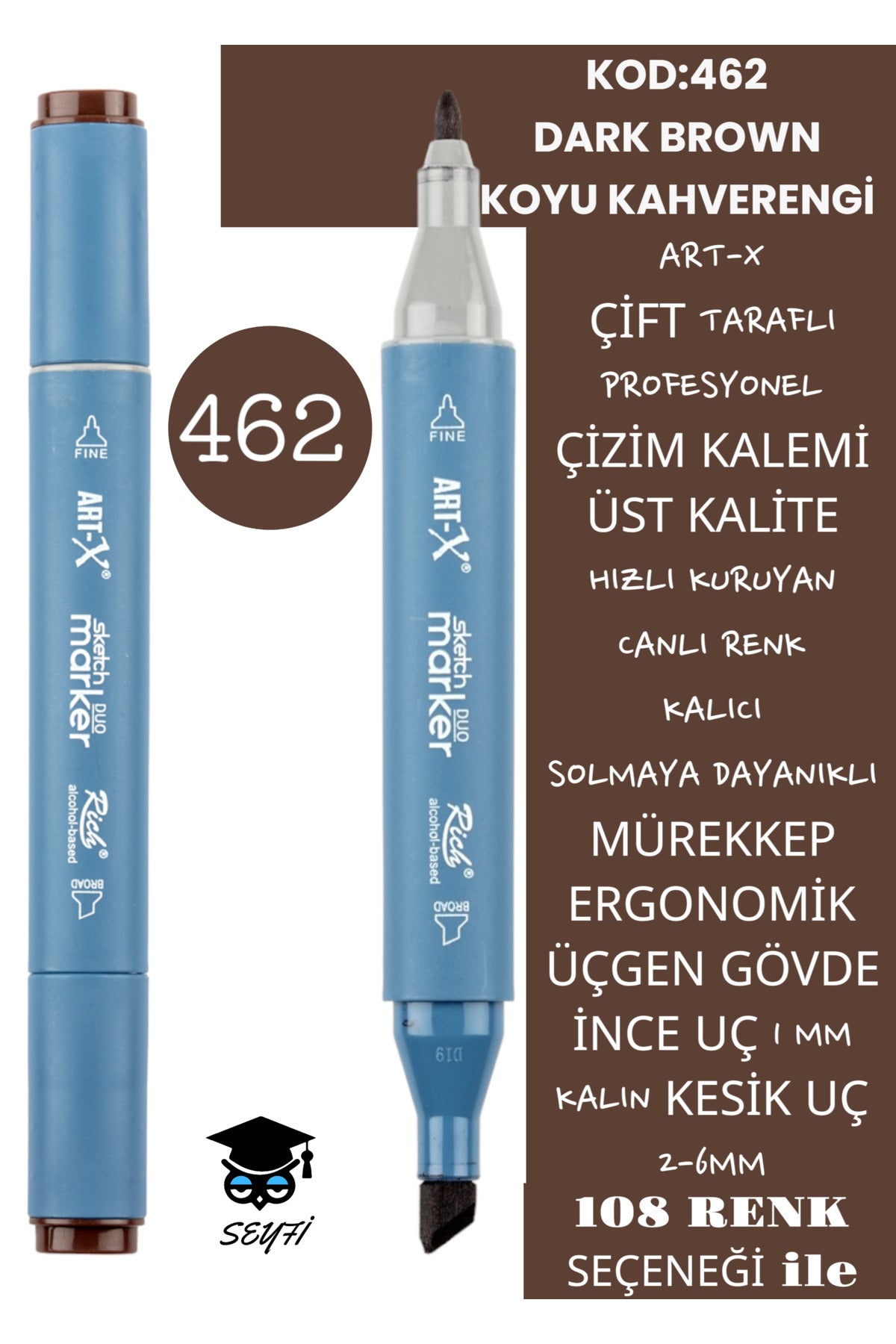 ÇİFT TARAFLI PROFESYONEL ÇİZİM KALEMİ KALICI MÜREKKEP ÜÇGEN GÖVDE İNCE UÇ 1 MM KESİK UÇ 2-6MM SKETCH