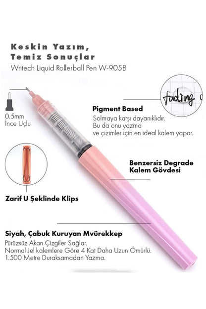 writech W-905 ROLLER kalem 0,5 MM KALEM MAVİ mürekkep metal klips BEYAZ -MAVİ