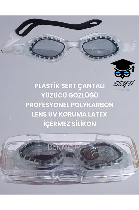 PLASTİK ÇANTALI YÜZÜCÜ GÖZLÜĞÜ PROFESYONEL POLYKARBON LENS UV KORUMA LATEX İÇERMEZ SİLİKON K1840